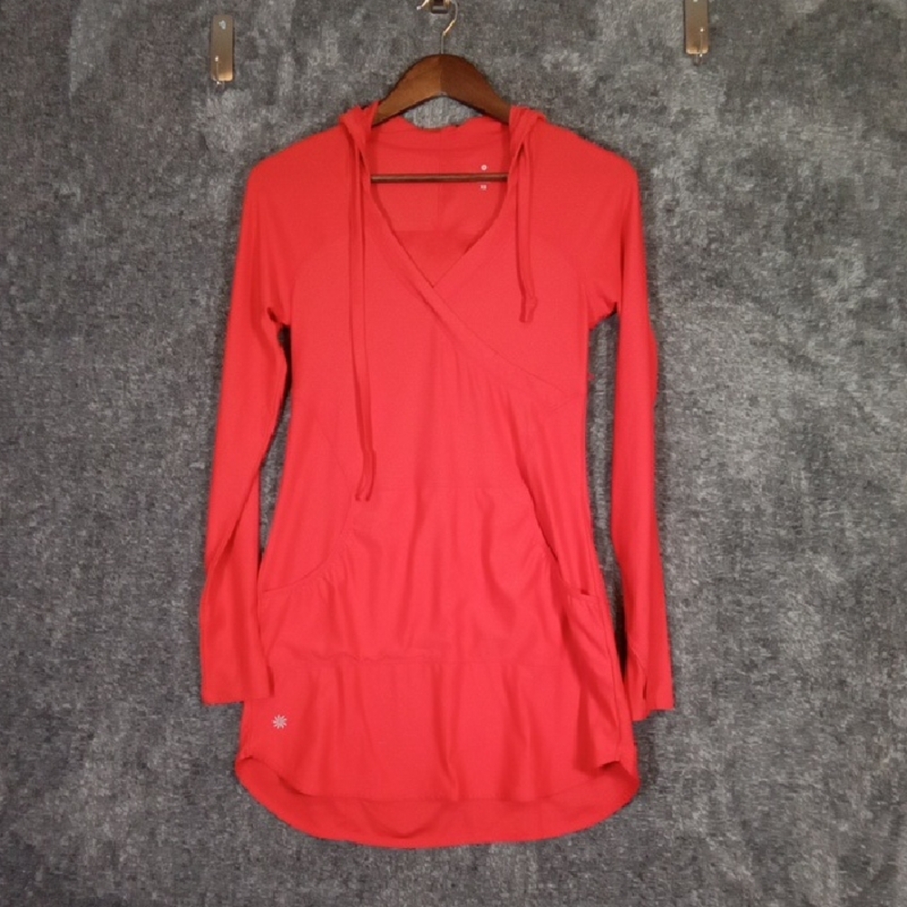 Athleta Wick-it Wader Swim Cover Up Hoodie Long Sleeve Red Womens Xs